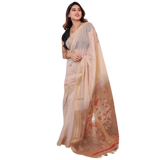 Tremendous Women's Blended Cotton Woven Motifs Saree With Blouse Piece