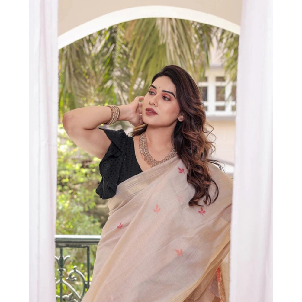 Tremendous Women's Blended Cotton Woven Motifs Saree With Blouse Piece