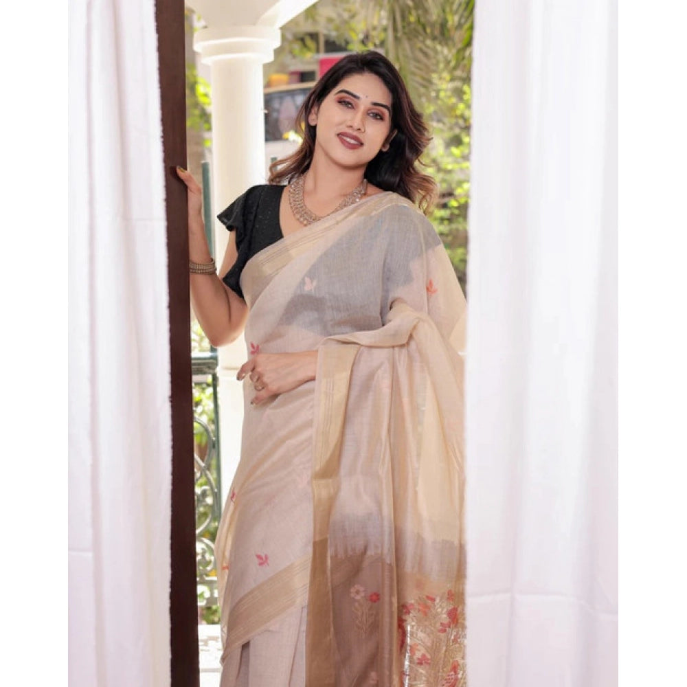 Tremendous Women's Blended Cotton Woven Motifs Saree With Blouse Piece