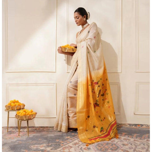 Tremendous Women's Blended Cotton Woven Motifs Saree With Blouse Piece