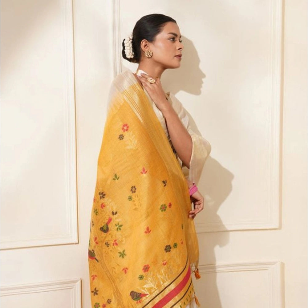 Tremendous Women's Blended Cotton Woven Motifs Saree With Blouse Piece