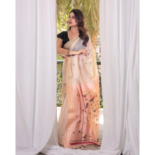 Tremendous Women's Blended Cotton Woven Motifs Saree With Blouse Piece