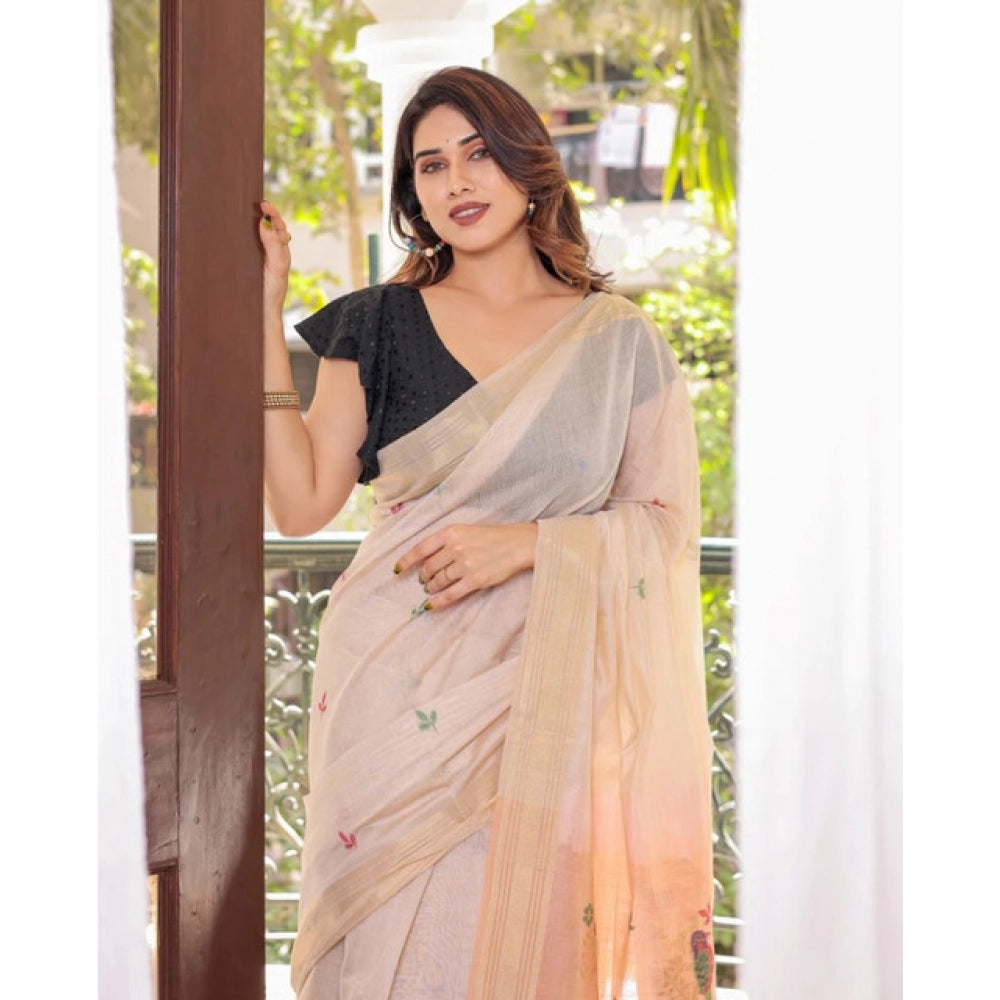 Tremendous Women's Blended Cotton Woven Motifs Saree With Blouse Piece