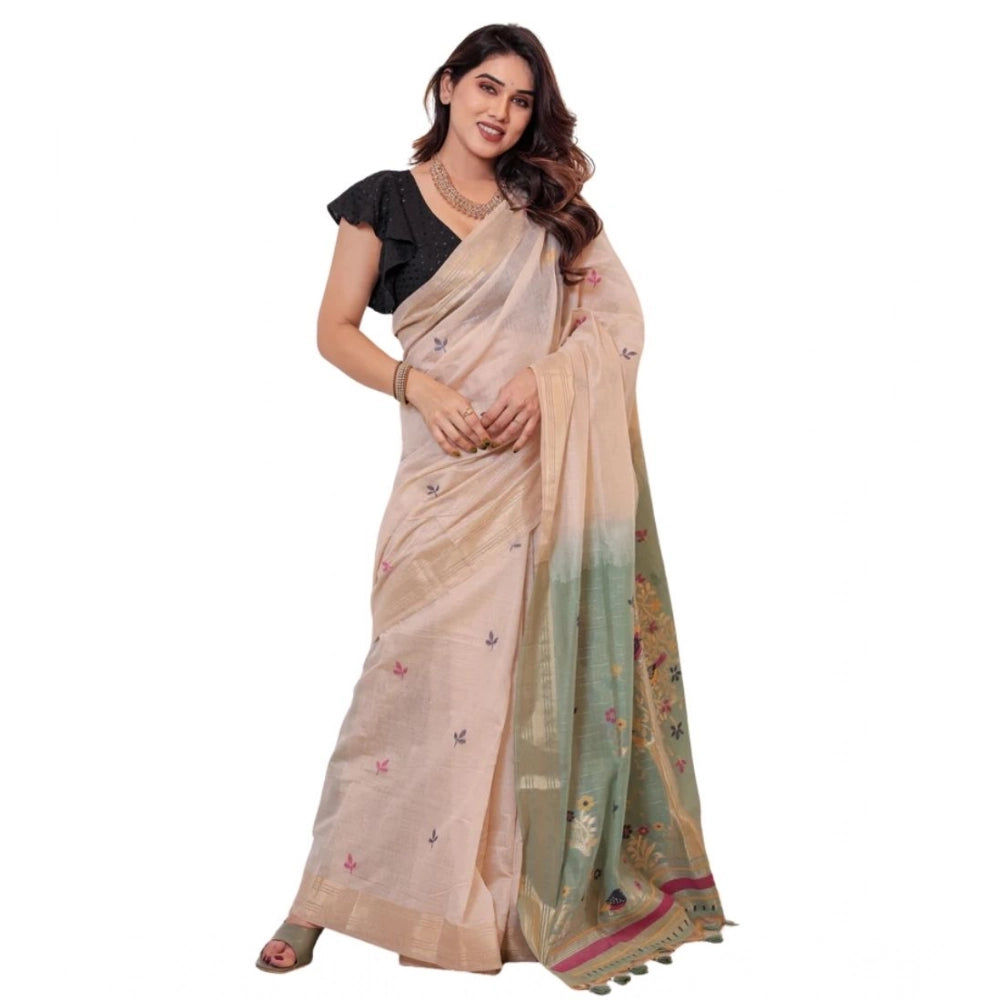Tremendous Women's Blended Cotton Woven Motifs Saree With Blouse Piece