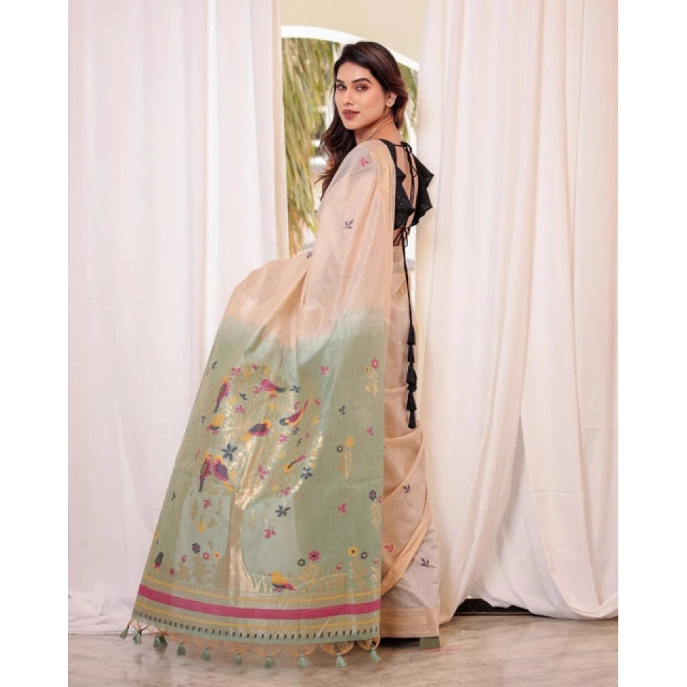 Tremendous Women's Blended Cotton Woven Motifs Saree With Blouse Piece