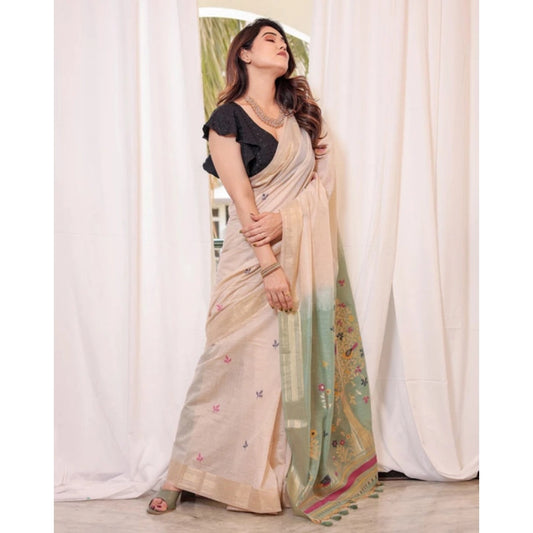 Tremendous Women's Blended Cotton Woven Motifs Saree With Blouse Piece
