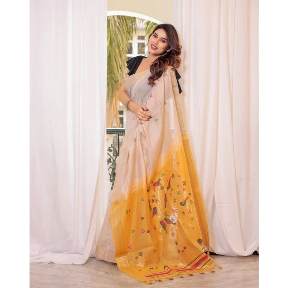 Tremendous Women's Blended Cotton Woven Motifs Saree With Blouse Piece