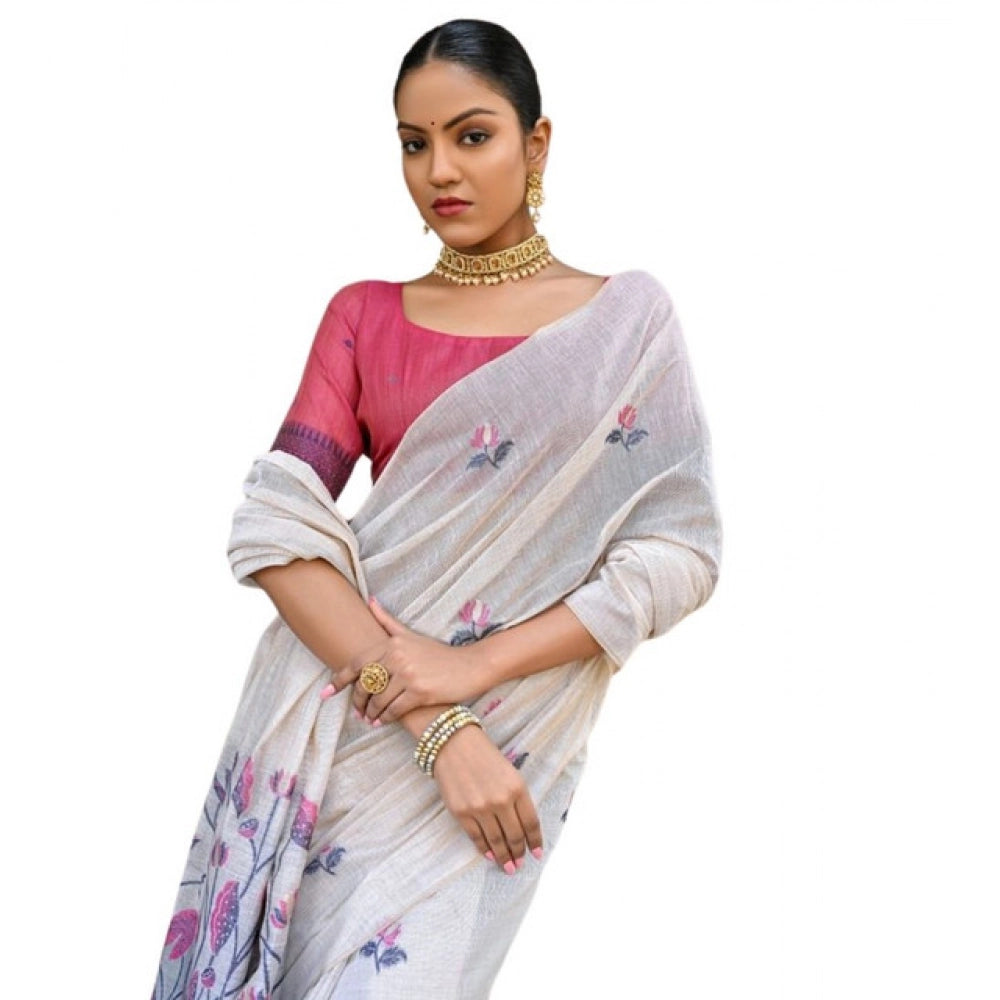 Fantastic Women's Blended Cotton Floral Weaving Pattern Saree With Blouse Piece