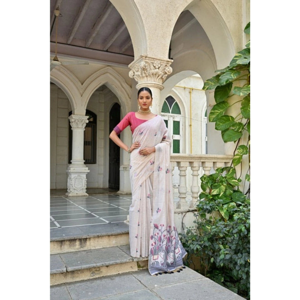 Fantastic Women's Blended Cotton Floral Weaving Pattern Saree With Blouse Piece