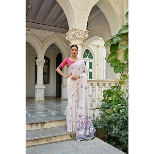 Fantastic Women's Blended Cotton Floral Weaving Pattern Saree With Blouse Piece