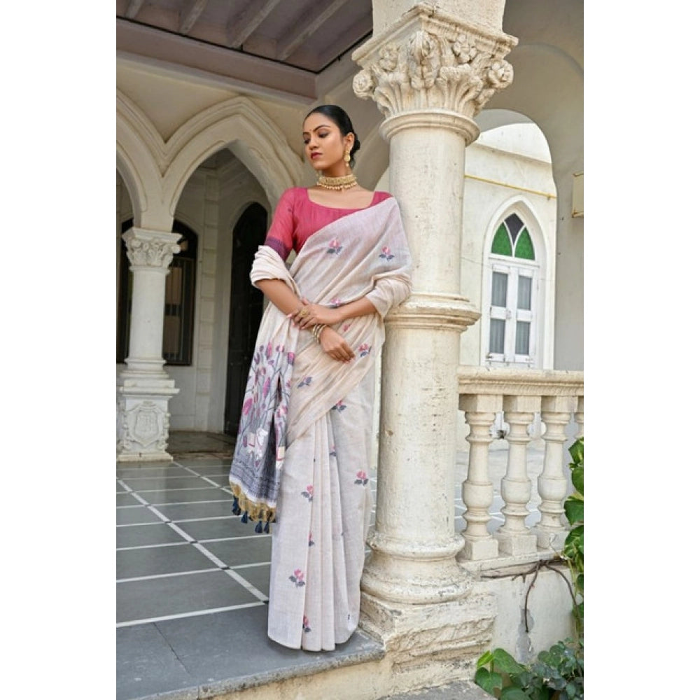 Fantastic Women's Blended Cotton Floral Weaving Pattern Saree With Blouse Piece