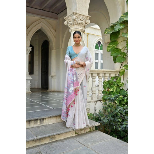 Fantastic Women's Blended Cotton Floral Weaving Pattern Saree With Blouse Piece