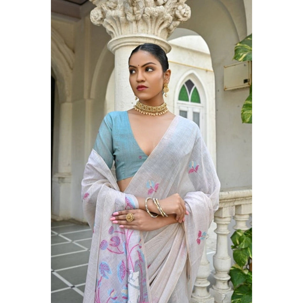 Fantastic Women's Blended Cotton Floral Weaving Pattern Saree With Blouse Piece