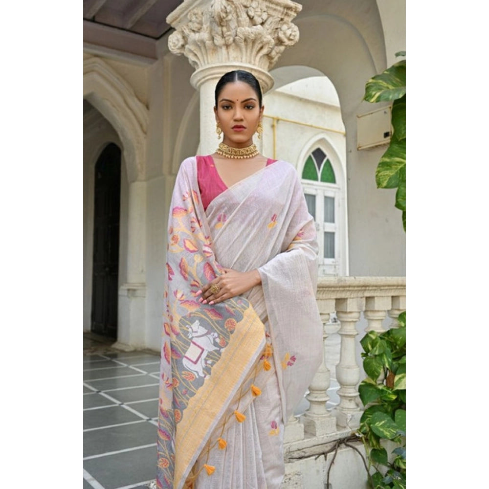 Fantastic Women's Blended Cotton Floral Weaving Pattern Saree With Blouse Piece