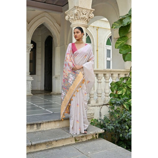 Fantastic Women's Blended Cotton Floral Weaving Pattern Saree With Blouse Piece