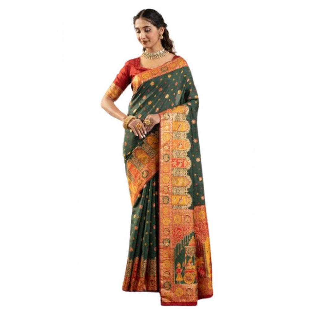 Delightful Women's Faux Banarasi Woven Motifs Saree With Blouse Piece