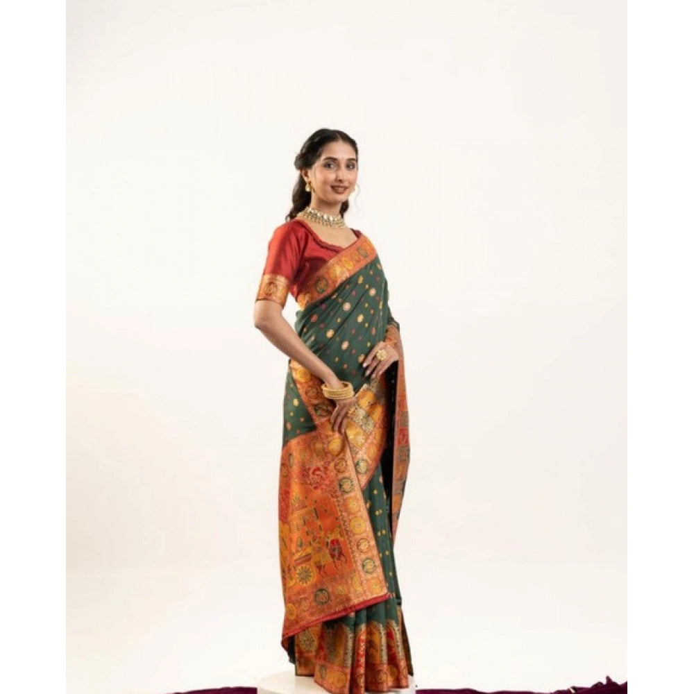 Delightful Women's Faux Banarasi Woven Motifs Saree With Blouse Piece