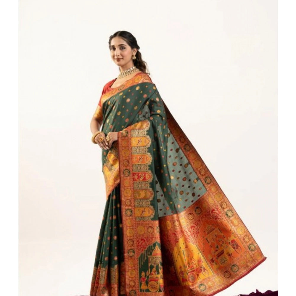 Delightful Women's Faux Banarasi Woven Motifs Saree With Blouse Piece