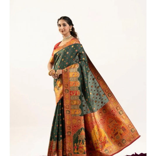 Delightful Women's Faux Banarasi Woven Motifs Saree With Blouse Piece