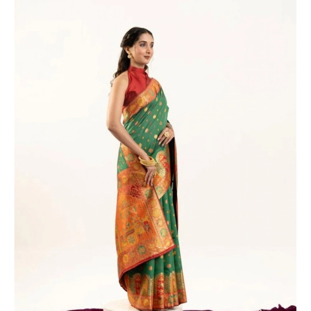 Delightful Women's Faux Banarasi Woven Motifs Saree With Blouse Piece
