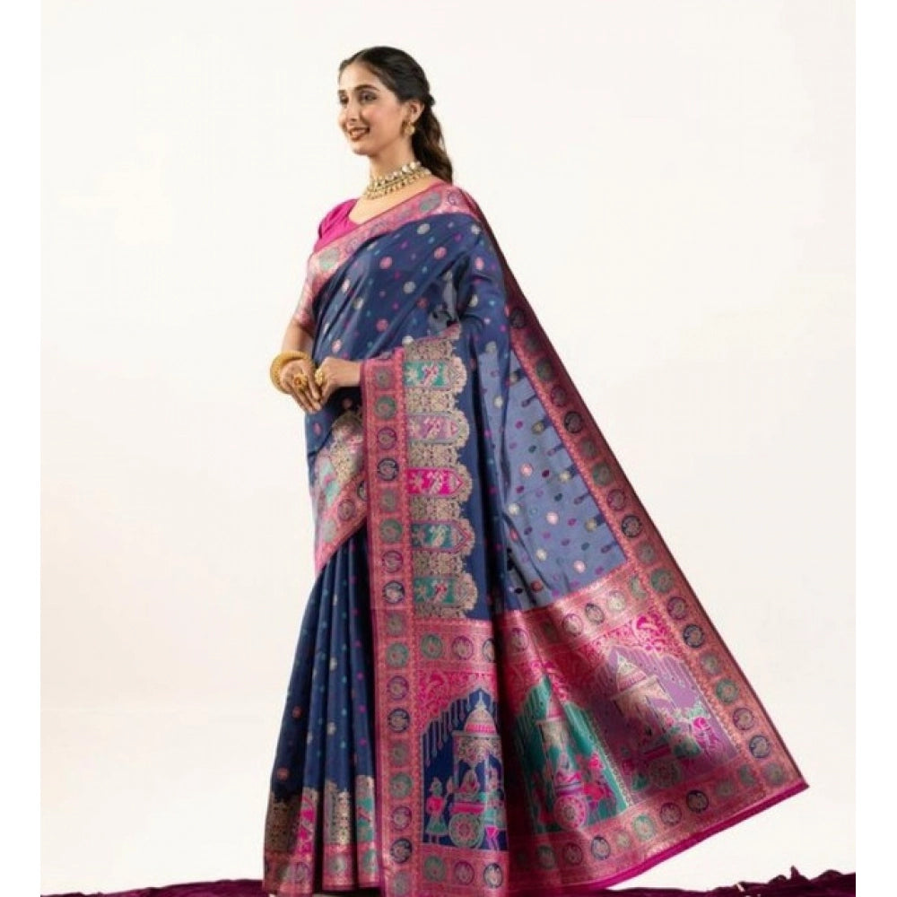 Delightful Women's Faux Banarasi Woven Motifs Saree With Blouse Piece