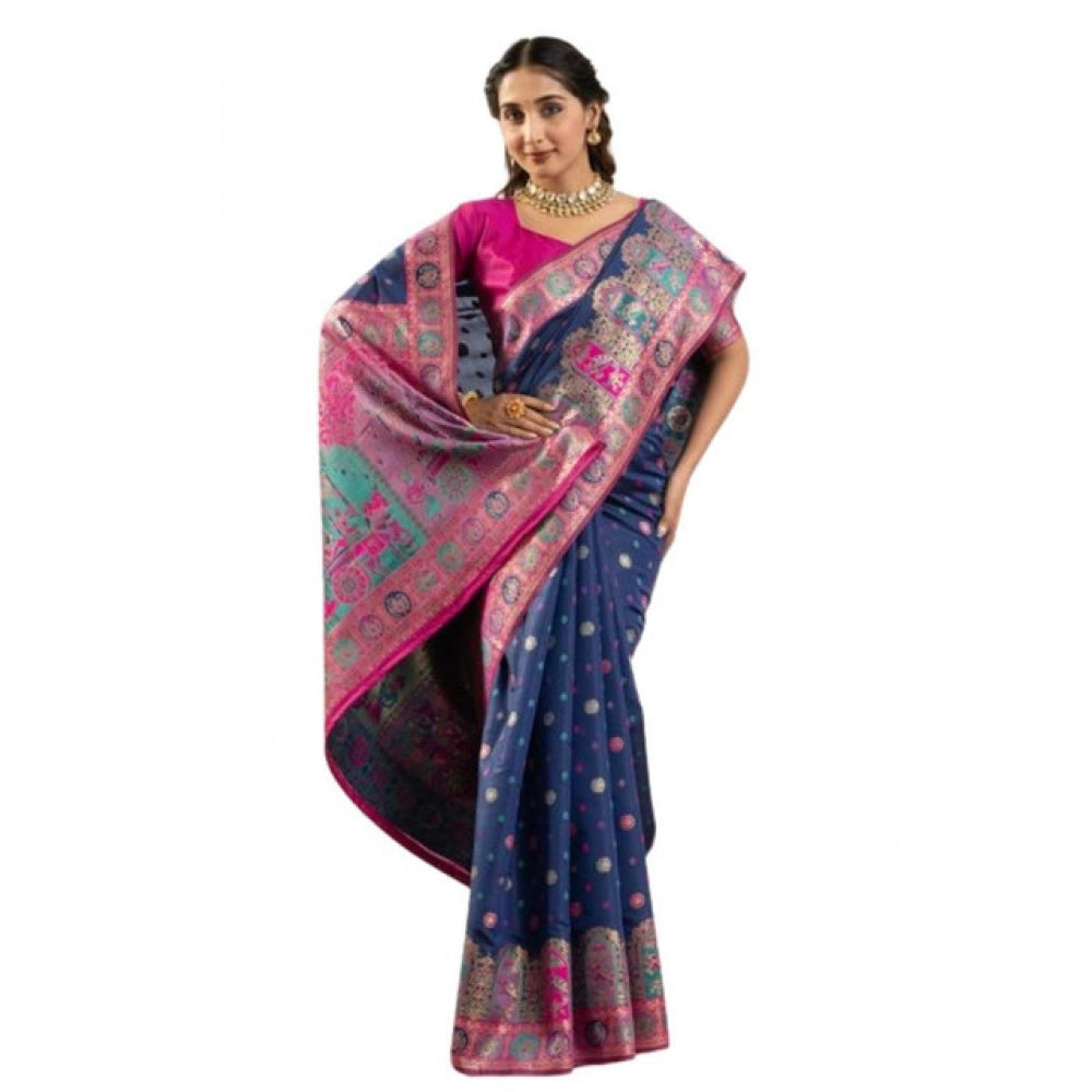 Delightful Women's Faux Banarasi Woven Motifs Saree With Blouse Piece