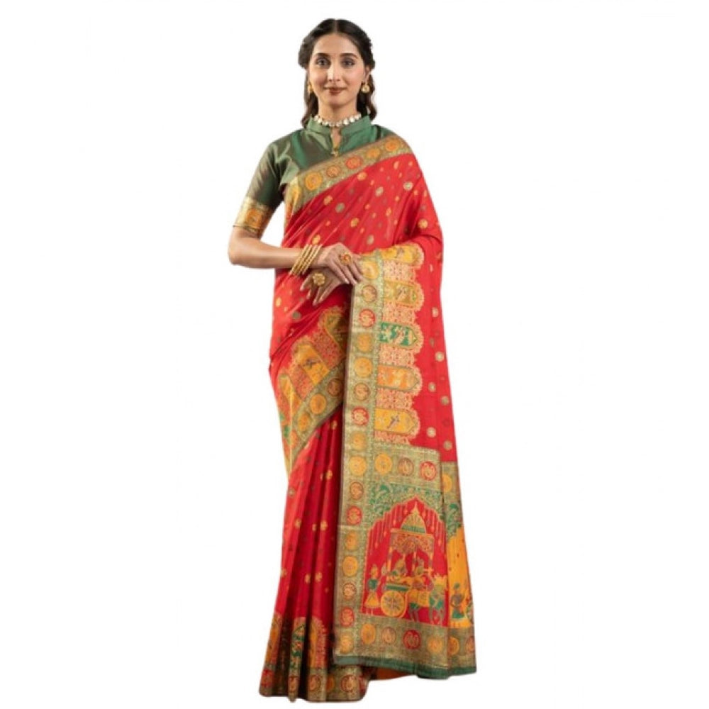 Delightful Women's Faux Banarasi Woven Motifs Saree With Blouse Piece