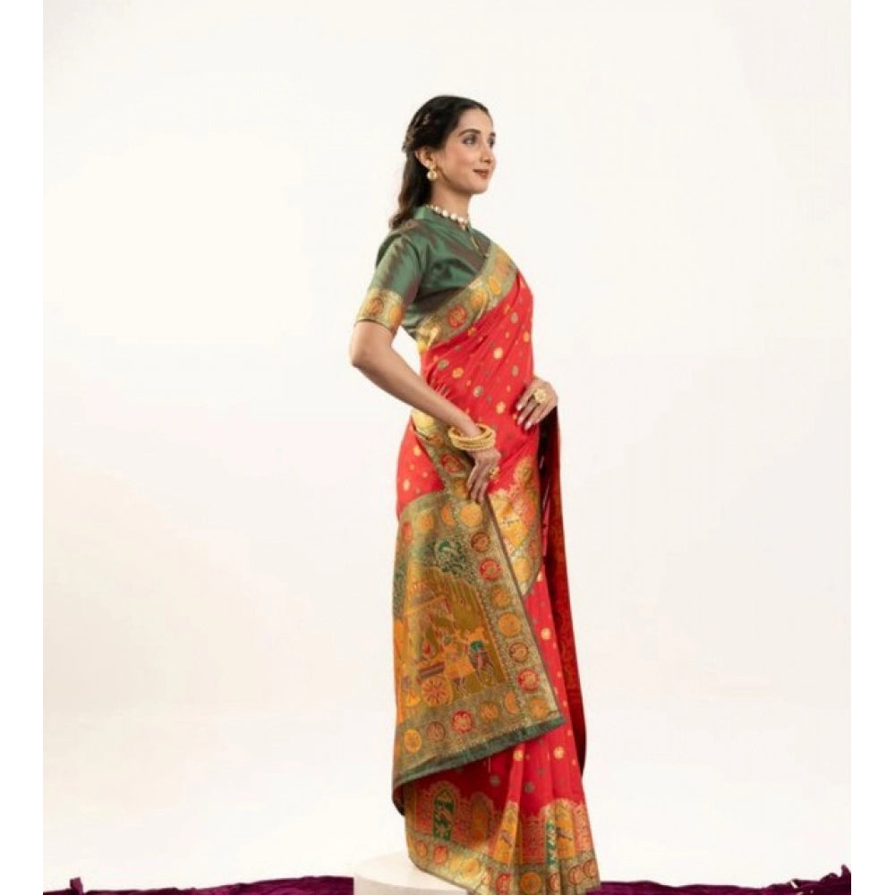 Delightful Women's Faux Banarasi Woven Motifs Saree With Blouse Piece