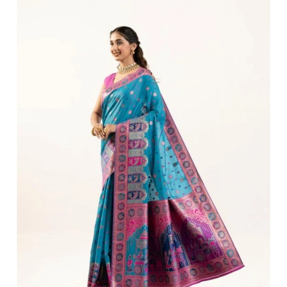 Delightful Women's Faux Banarasi Woven Motifs Saree With Blouse Piece