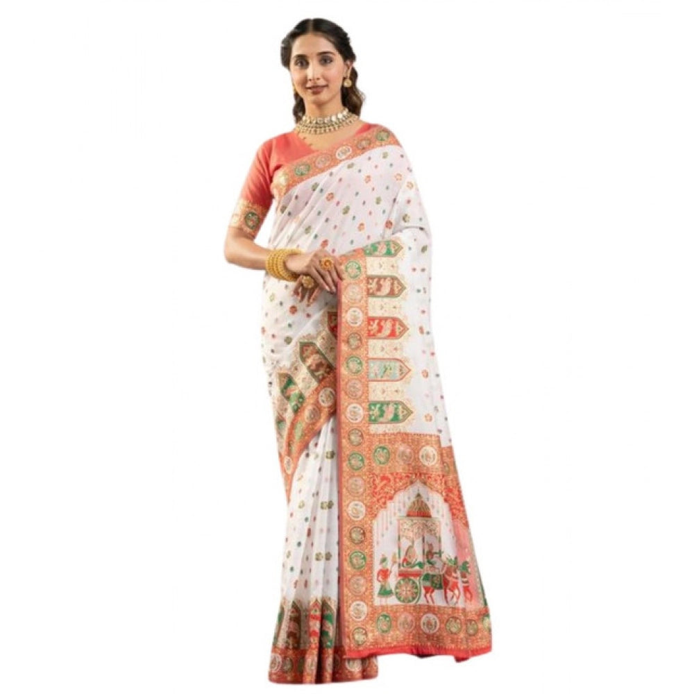 Delightful Women's Faux Banarasi Woven Motifs Saree With Blouse Piece