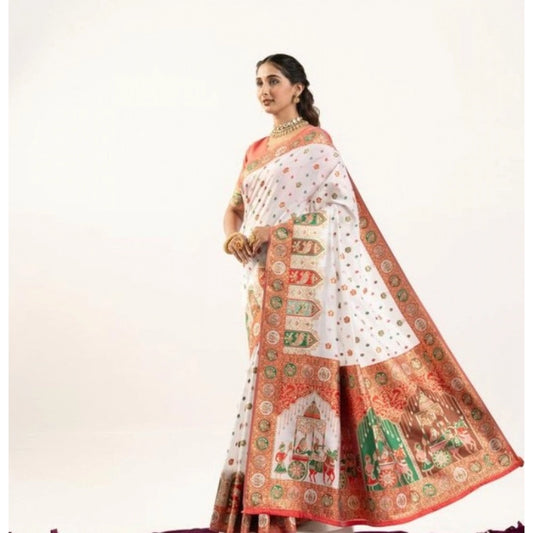 Delightful Women's Faux Banarasi Woven Motifs Saree With Blouse Piece