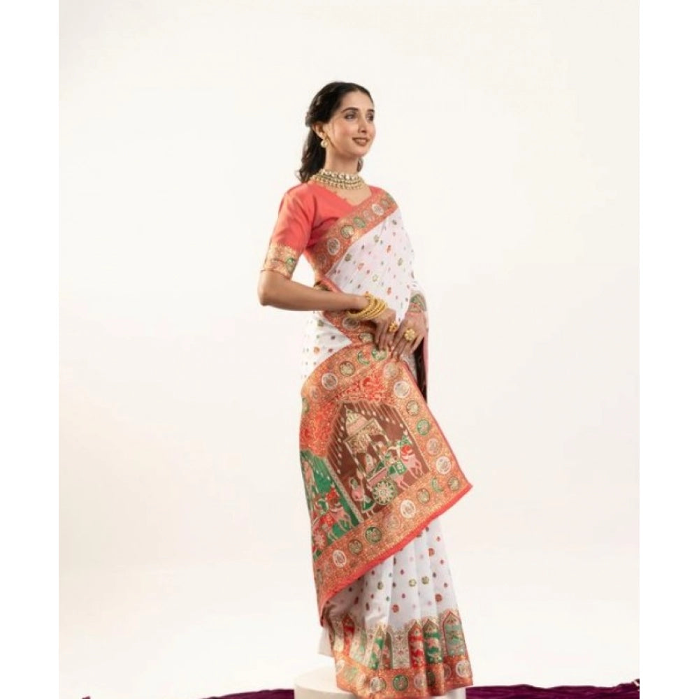 Delightful Women's Faux Banarasi Woven Motifs Saree With Blouse Piece