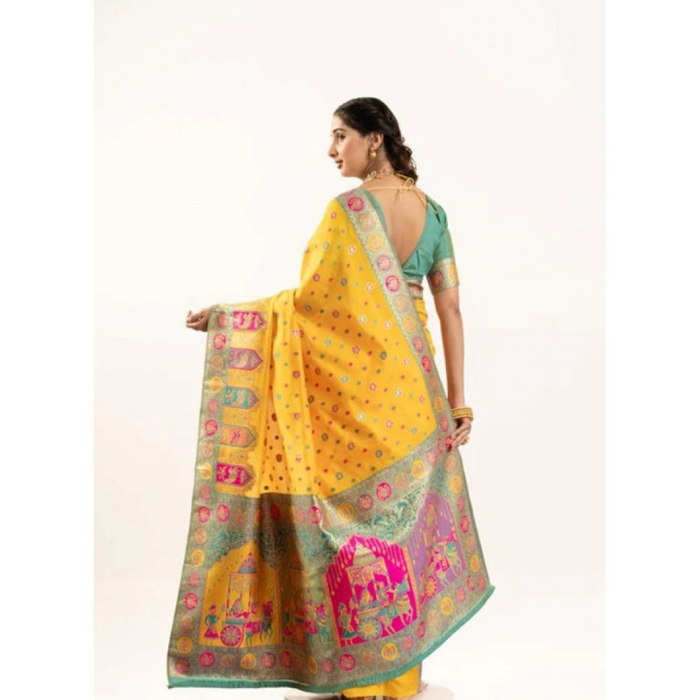 Delightful Women's Faux Banarasi Woven Motifs Saree With Blouse Piece