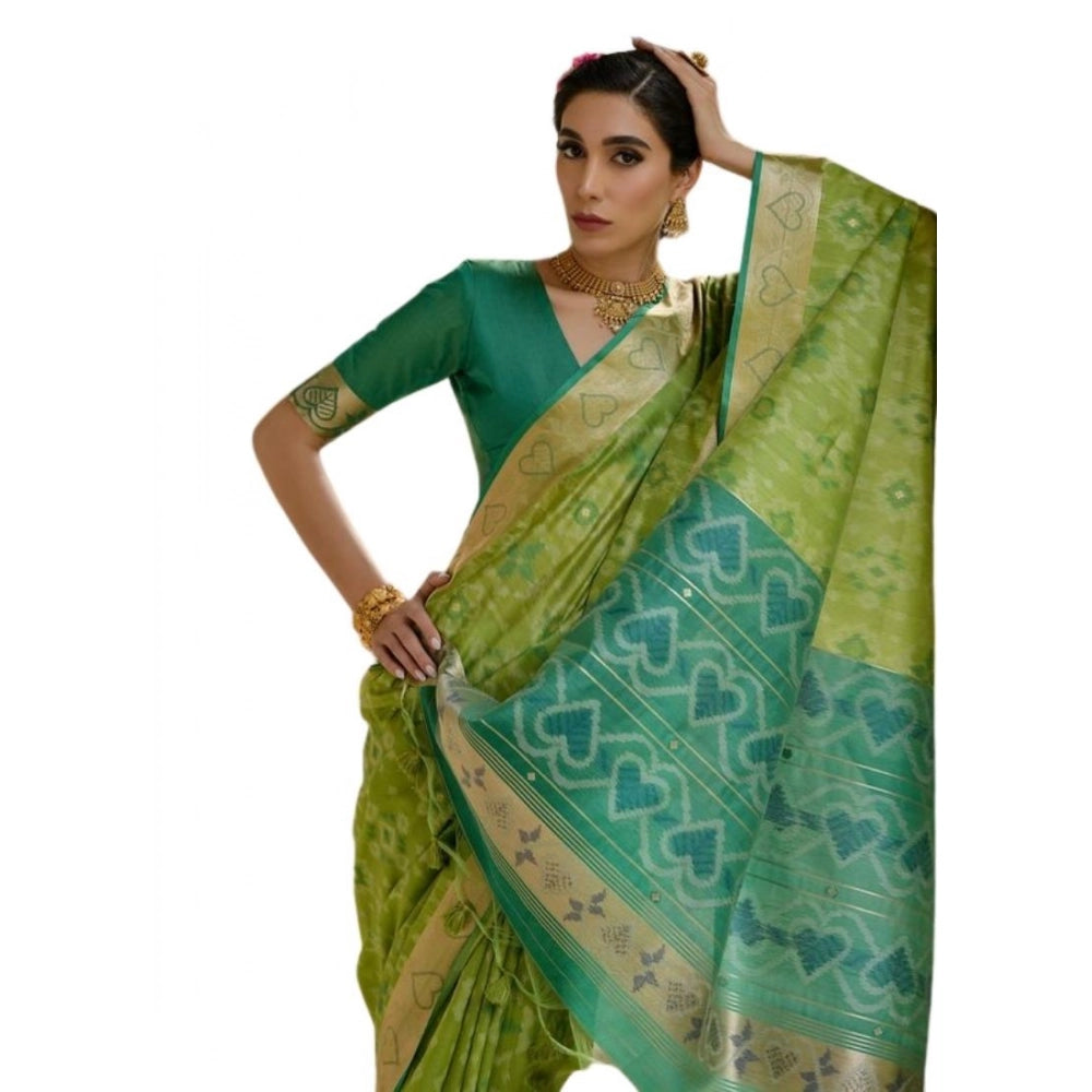 Fabulous Women's Silk Blend Ethnic Ikat Pattern Saree With Blouse Piece
