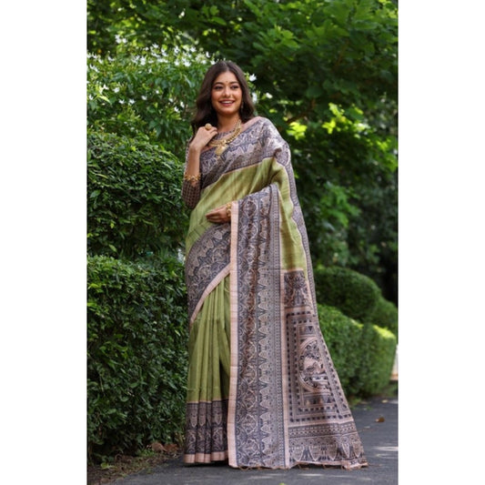 Astonishing Women's Faux Tussar Ethnic Print Saree With Blouse Piece