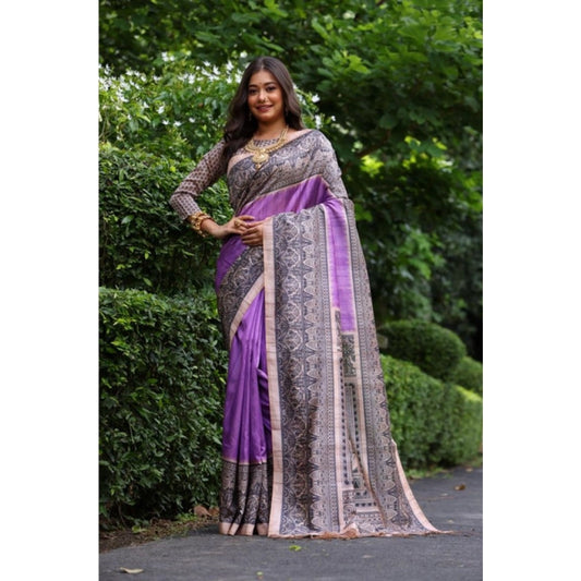 Astonishing Women's Faux Tussar Ethnic Print Saree With Blouse Piece
