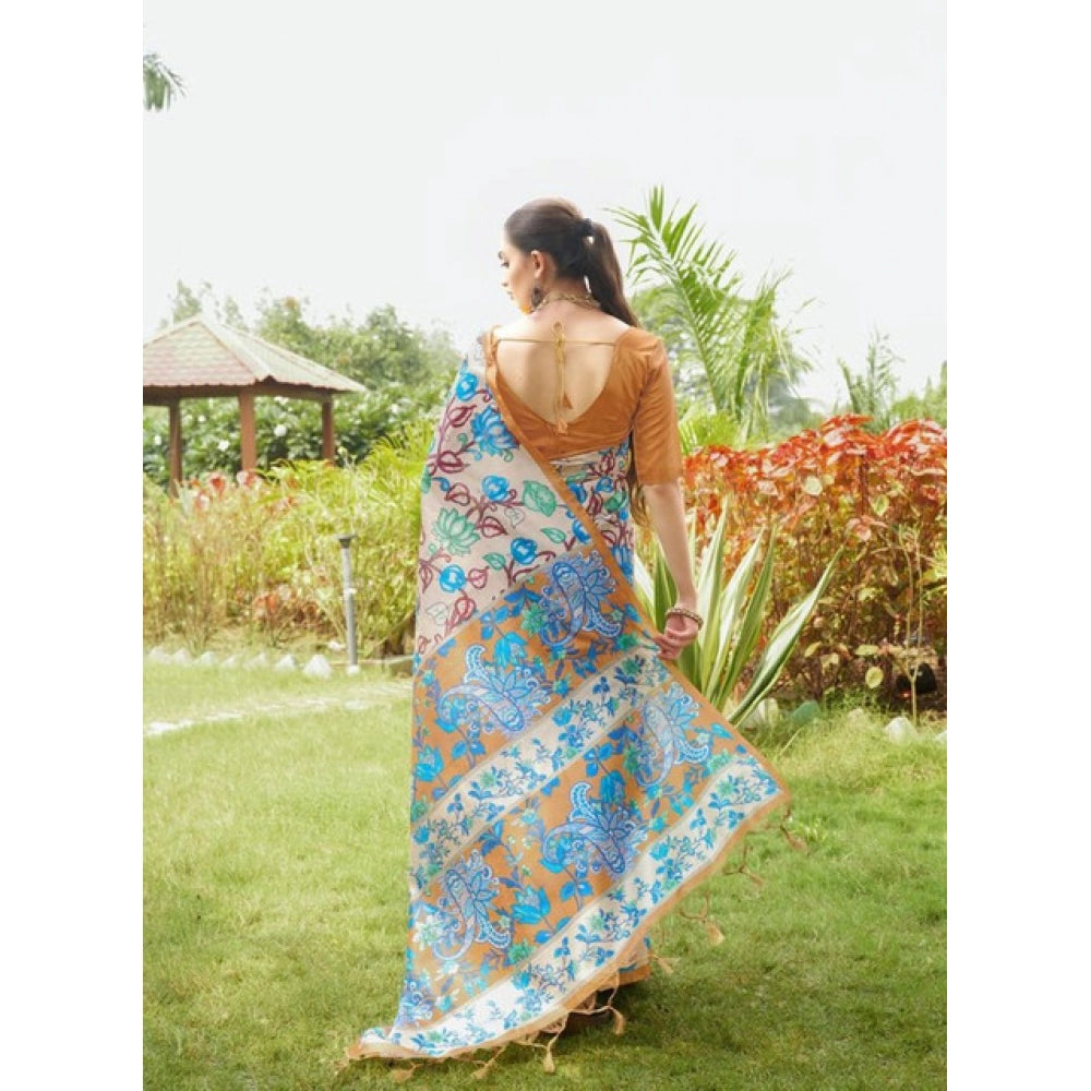 Exclusive Women's Faux Tussar Kalamkari Print Saree With Blouse Piece