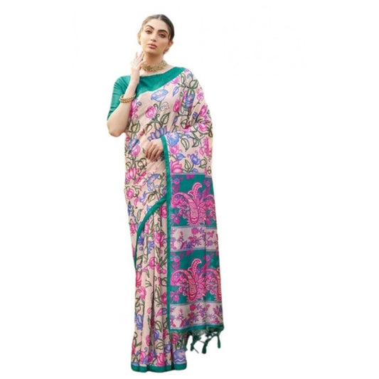 Exclusive Women's Faux Tussar Kalamkari Print Saree With Blouse Piece