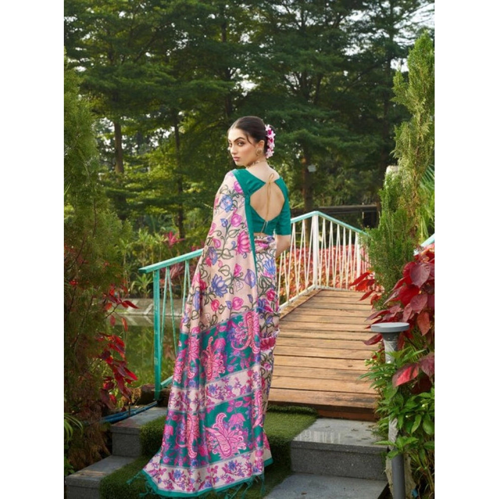 Exclusive Women's Faux Tussar Kalamkari Print Saree With Blouse Piece