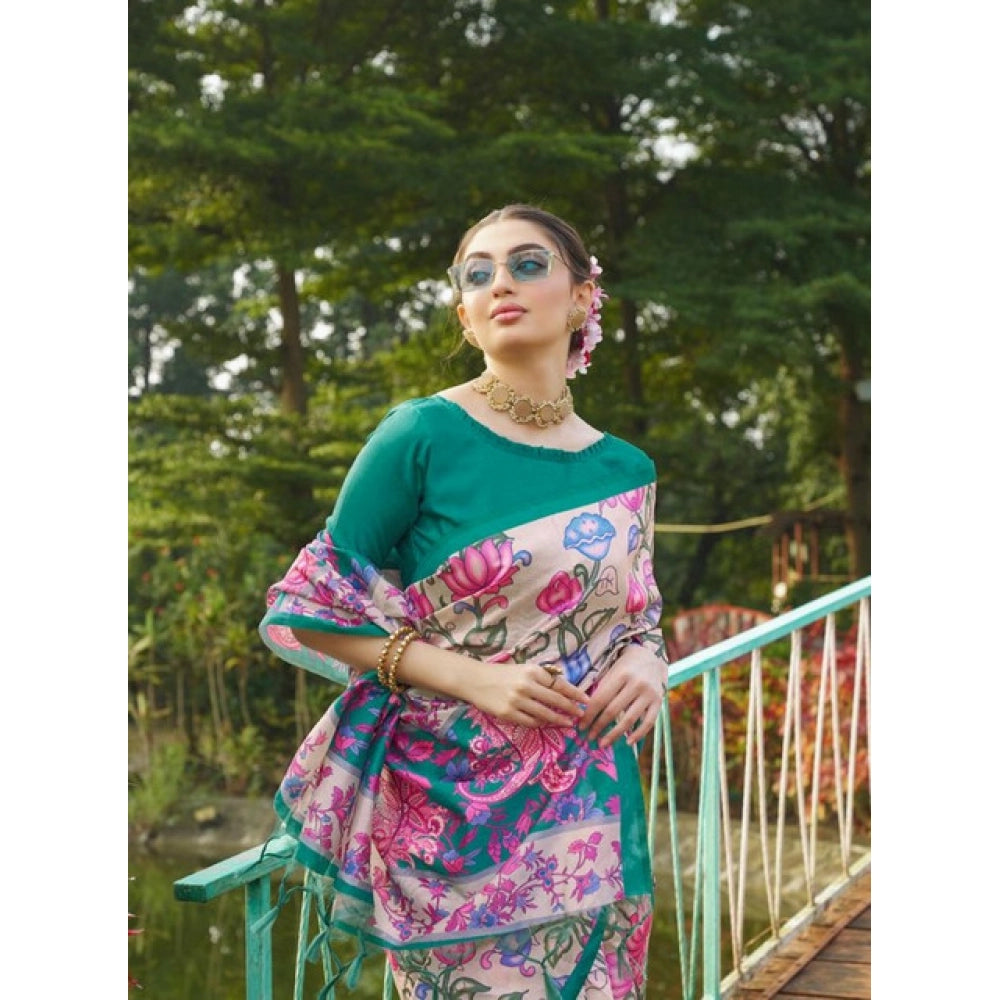 Exclusive Women's Faux Tussar Kalamkari Print Saree With Blouse Piece