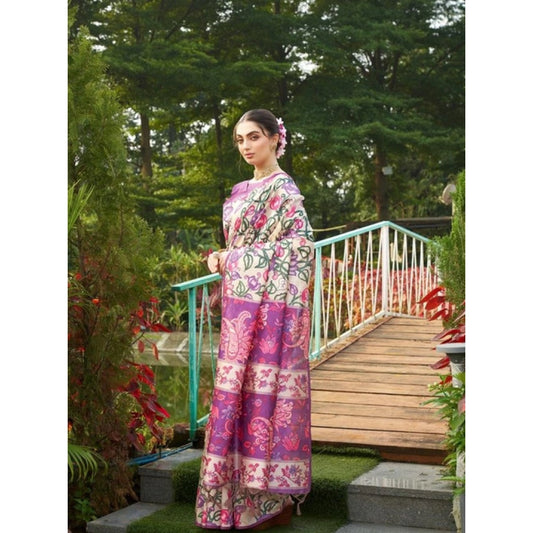 Exclusive Women's Faux Tussar Kalamkari Print Saree With Blouse Piece