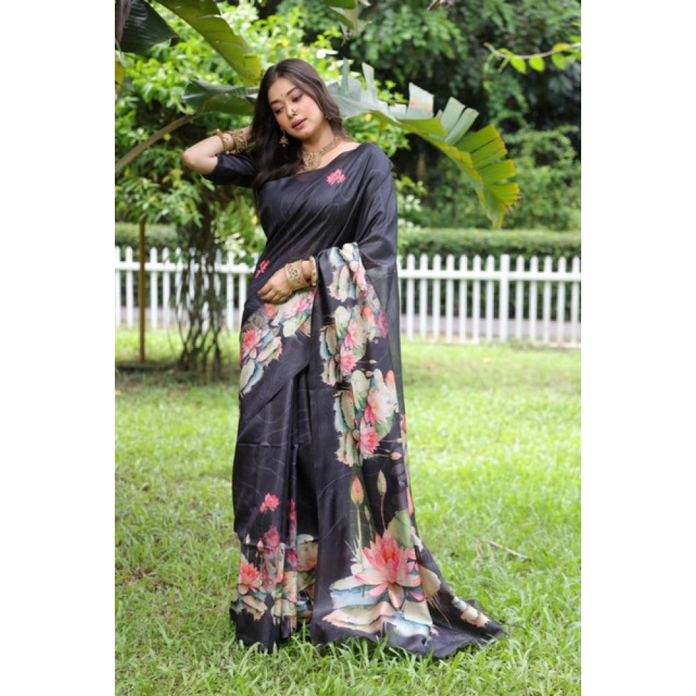 Exclusive Women's Faux Tussar Floral Saree With Blouse Piece