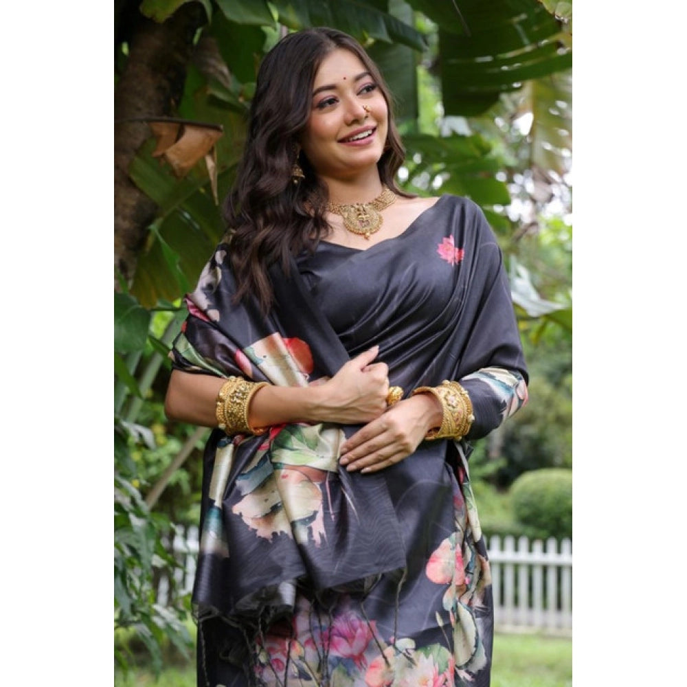 Exclusive Women's Faux Tussar Floral Saree With Blouse Piece