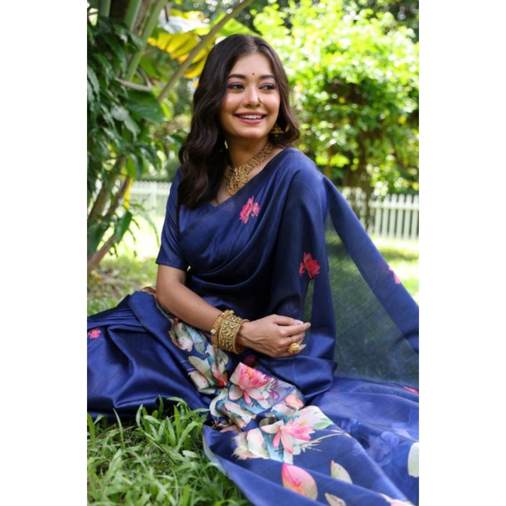 Exclusive Women's Faux Tussar Floral Saree With Blouse Piece
