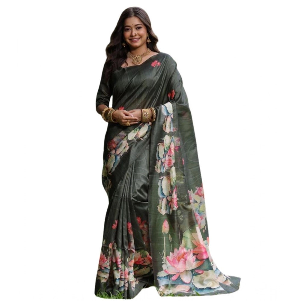 Exclusive Women's Faux Tussar Floral Saree With Blouse Piece