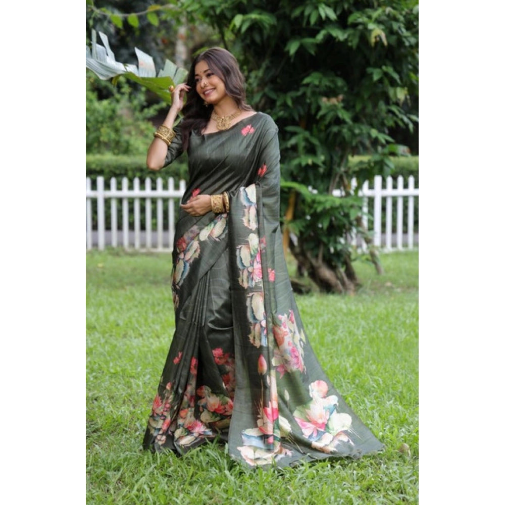 Exclusive Women's Faux Tussar Floral Saree With Blouse Piece