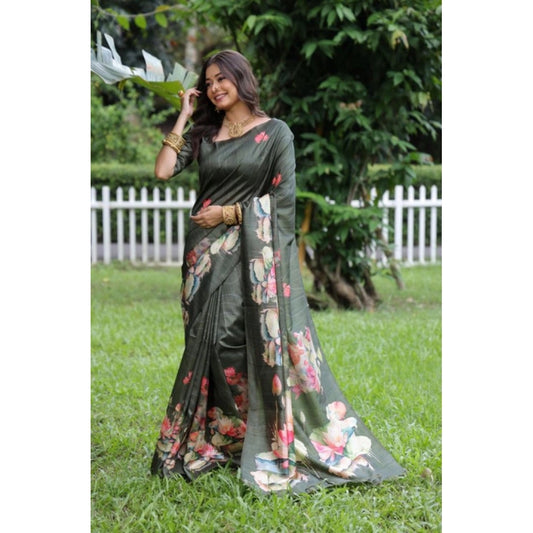 Exclusive Women's Faux Tussar Floral Saree With Blouse Piece