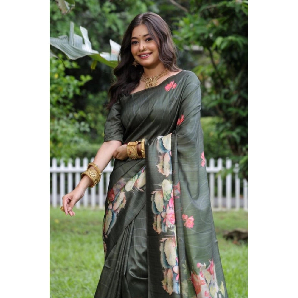 Exclusive Women's Faux Tussar Floral Saree With Blouse Piece