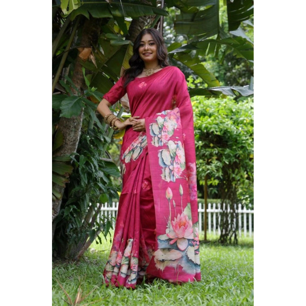 Exclusive Women's Faux Tussar Floral Saree With Blouse Piece
