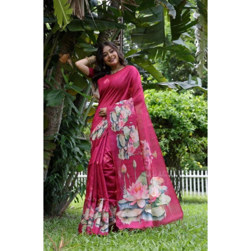 Exclusive Women's Faux Tussar Floral Saree With Blouse Piece